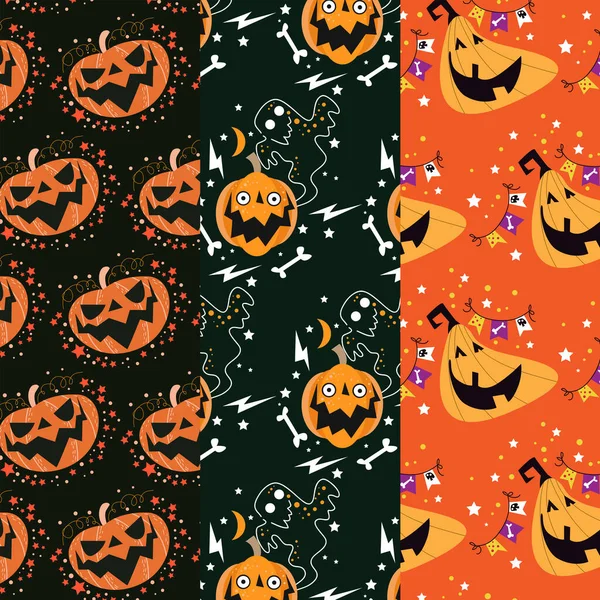 Collection Halloween Patterns Suitable Wallpaper — Stock Vector