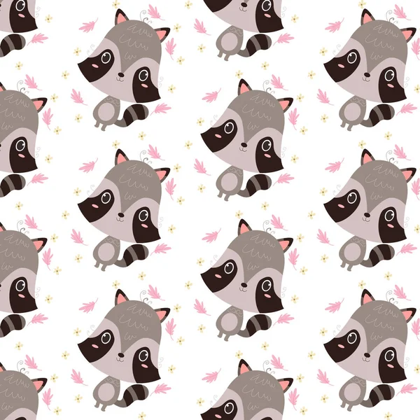 Seamless Pattern Cute Cartoon Animal Characters Baby Prints — Stock Vector