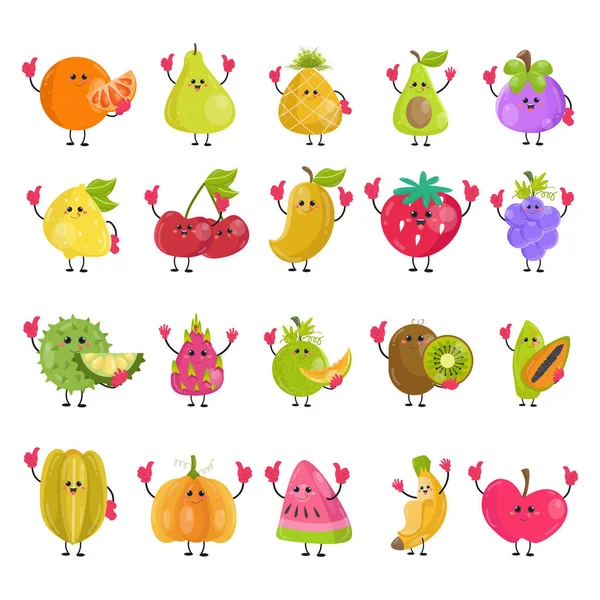 Uma Coleção Imagens Frutas Desenhos Animados Bonitos Adequados Para Cartões — Vetor de Stock