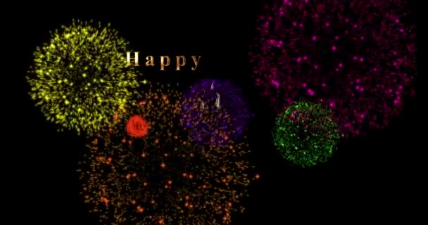 Renkli Havai Fişeklerle Mutlu Yıllar Metin Animasyonu Animasyon Doğum Günü — Stok video