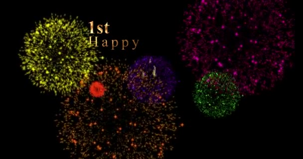 Happy 1St Birthday Animation Mit Buntem Feuerwerk Bewegte Geburtstagswünsche Perfekt — Stockvideo