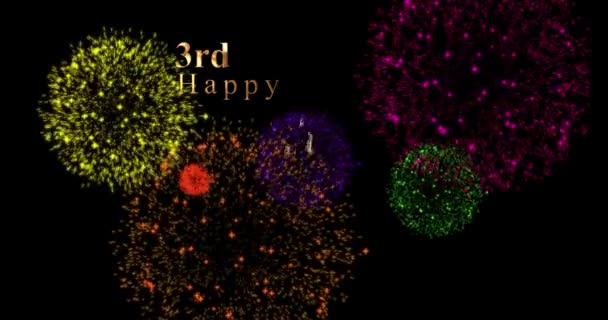 Feliz Tercer Cumpleaños Animación Con Fuegos Artificiales Colores Deseos Cumpleaños — Vídeos de Stock