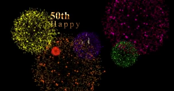カラフルな花火で幸せな50歳の誕生日アニメーション アニメの誕生日の願い グリーティングカードやお祝いに最適です 幸せな誕生日ビデオ — ストック動画