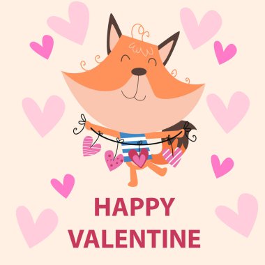Flat illustration of Cute Animals Valentine suitable for kid design