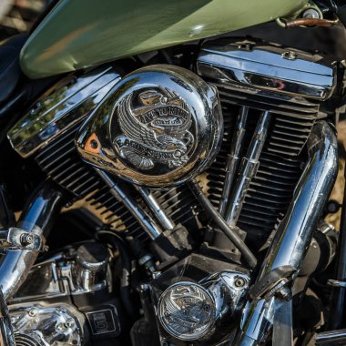 KANIV, UKRAINE - 5 Haziran 2021: güzel Harley Davidson motosikleti. Uluslararası Motosiklet Festivali 