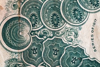 Kağıt banknotların klasik unsurları. Bonistikler. Tasarım amaçlı 2 Amerikan dolarının bir parçası. Amerika Birleşik Devletleri