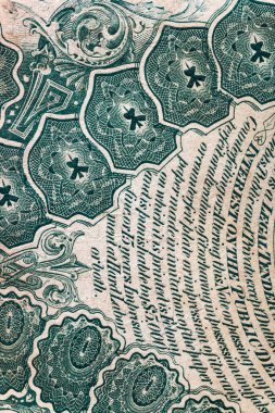 Kağıt banknotların klasik unsurları. Bonistikler. Tasarım amaçlı 2 Amerikan dolarının bir parçası. Amerika Birleşik Devletleri