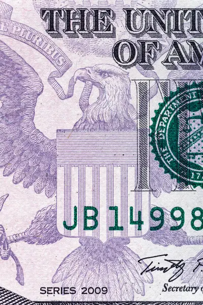 Kağıt banknotların klasik unsurları. Bonistikler. Tasarım amaçlı 5 Amerikan Doları banknotunun bir parçası. Amerika Birleşik Devletleri