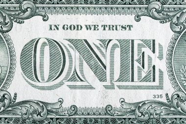 Kağıt banknotların klasik unsurları. Bonistikler. Tasarım amaçlı 1 Amerikan doları banknotunun bir parçası. Amerika Birleşik Devletleri