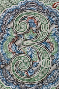 Eski kağıt banknotların eski unsurları. Tasarım amacı için küçük banknot. Rus İmparatorluğu 3 ruble 1905 rupi.