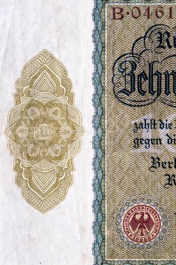 Eski kağıt banknotların eski unsurları. Bonistikler. Enflasyon 1922 Banknote Kaiser 'in Almanyasından 10000 mark. Tasarım amaçlı banknot..
