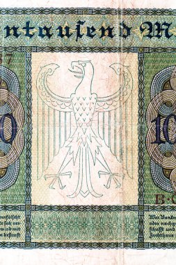 Eski kağıt banknotların eski unsurları. Bonistikler. Enflasyon 1922 Banknote Kaiser 'in Almanyasından 10000 mark. Tasarım amaçlı banknot..
