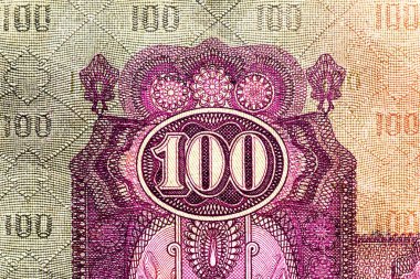 Eski kağıt banknotların eski unsurları. Bonistikler. Macaristan banknotları 1930 'da 100 pengo değerinde. Tasarım amaçlı banknot..