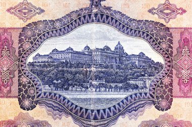 Eski kağıt banknotların eski unsurları. Bonistikler. Macaristan banknotları 1930 'da 100 pengo değerinde. Tasarım amaçlı banknot..