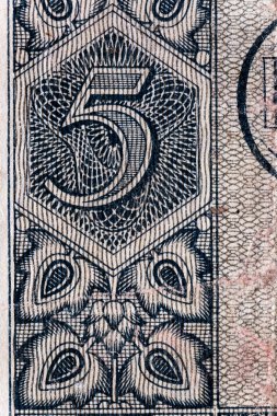 Eski kağıt banknotların eski unsurları. Bonistikler. Polonya banknotları - 5 Polonya zlotisi..