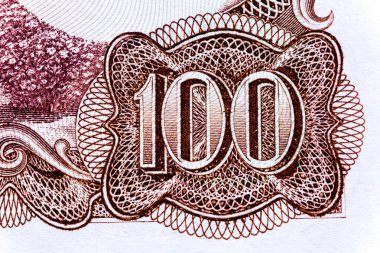 Eski kağıt banknotların antika unsurları. Bonistikler. Tasarım amaçlı İspanya 100 Peseta..