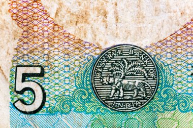Eski kağıt banknotların eski öğeleri. Bonistik.5 rupi Hindistan 'ın banknotları. Rupi, Hindistan 'ın ulusal para birimidir..