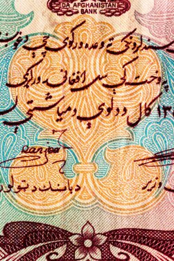Eski kağıt banknotların eski unsurları. Bonistik.100 Afgan banknotu 1939. Afganistan, Afganistan 'ın ulusal para birimidir. Tasarım amaçlı bir banknot..