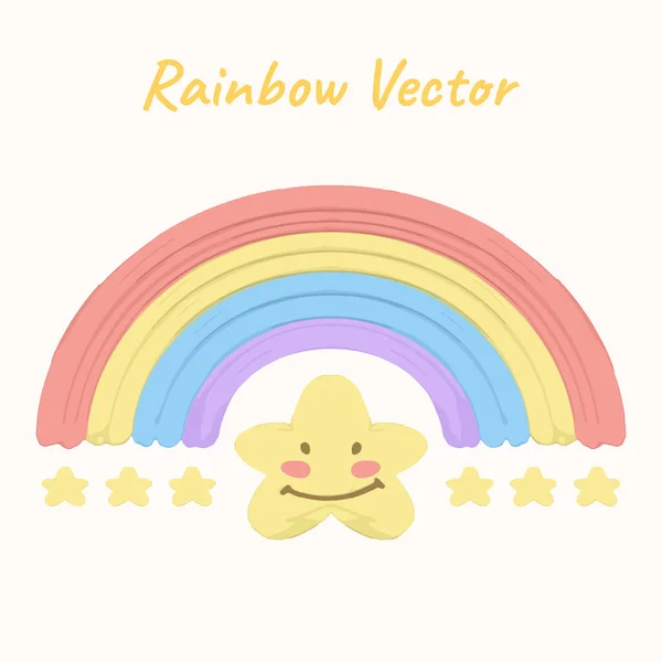 Cute Star Rainbow Sky Smile Face Oil Painting Vector — Stock Vector
