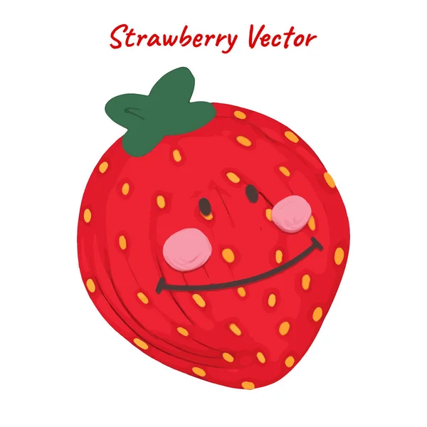 Cute Strawberry Smile Face Fruit Oil Painting Vector — Stock Vector