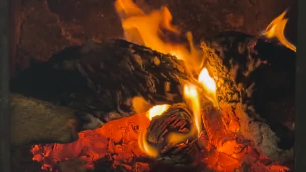 Açık Kapısı Olan Demir Bir Soba Kömürler Sessizce Çatırdıyor Sıcaklık — Stok video