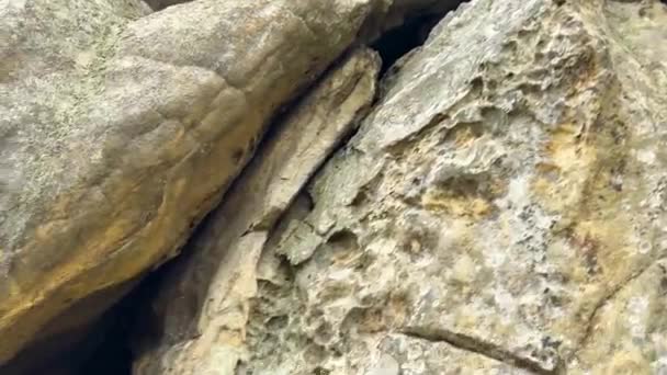 우크라이나 카르파티안 Sokilsky 능선은 암석으로 유명하지만 경험이 풍부한 스펠로지 전문가가 — 비디오