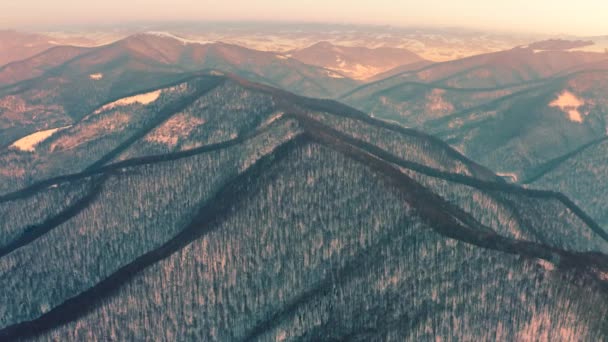 Ukraina Karpaty Zimowy Śnieg Zakarpacie Prędkość Drona Widoku Lotu Ptaka — Wideo stockowe