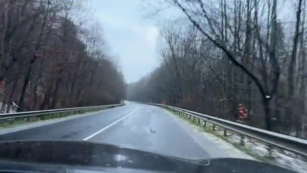 Ukraina Karpaty Zimowy Śnieg Zakarpacki Prędkość Samochodu Górskich Zakrętach Jako — Wideo stockowe