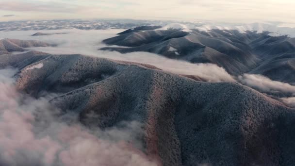 Vogelperspektive Auf Eine Raue Monochrome Alpine Landschaft Winter Mit Nebel — Stockvideo