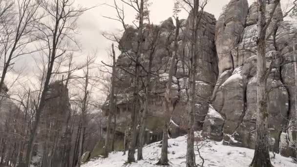 Dovbush Βράχους Χειμώνα Bubnyshche Καρπάθια Ουκρανία Ευρώπη Τεράστιοι Πέτρινοι Γίγαντες — Αρχείο Βίντεο