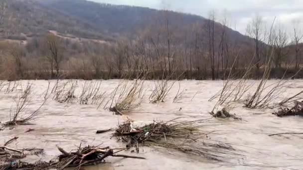 Ucrânia Cárpatos Inundações Severas Nas Montanhas Inverno Após Chuvas Uma — Vídeo de Stock
