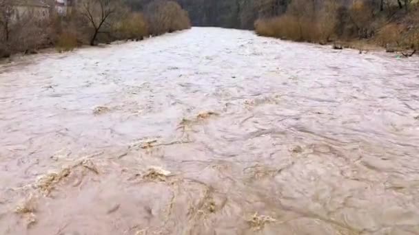 Ucrânia Cárpatos Transcarpathia Inundações Severas Nas Montanhas Inverno Após Chuvas — Vídeo de Stock