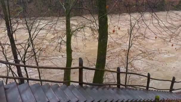 Ukraina Karpaty Zakarpacie Silne Powodzie Górach Zimą Deszczach Masa Wody — Wideo stockowe