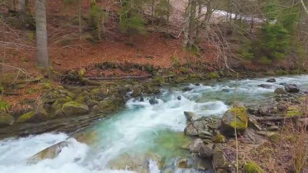 Klart Berg Flod Från Smält Snö Och Med Smaragdfärgat Vatten — Stockvideo