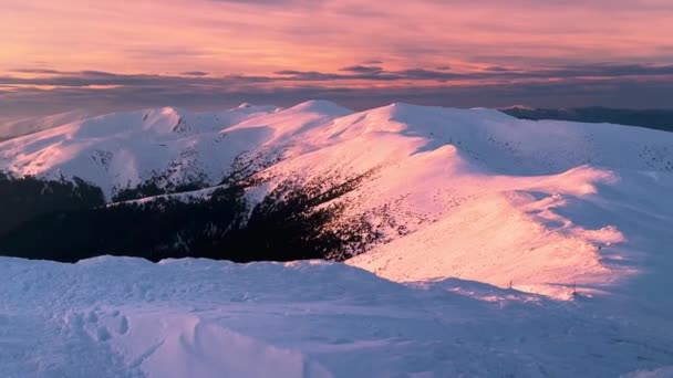 Sunset Sunrise Montenegrin Ridge Carpathians Colorful Picturesque Spectacle Golden Pink — Stock Video