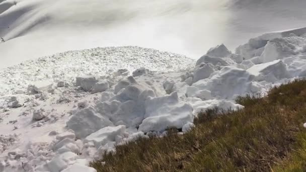 Kraftfull Lavin Föll Från Alpin Sluttning Ukrainska Karpaterna Enorma Snöblock — Stockvideo