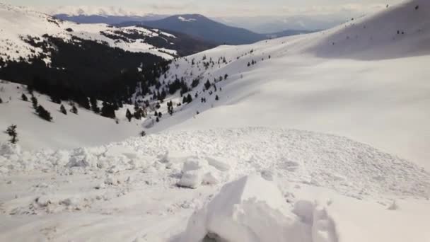 Потужна Лавина Впала Альпійського Схилу Українських Карпатах Величезні Блоки Снігу — стокове відео