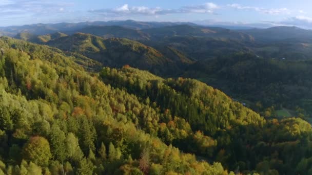 Sonbaharda Karpatlar Ukrayna Daki Kuş Bakışı Görüntüsü Dağ Yamaçlarına Evlere — Stok video