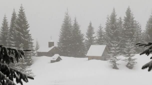 Carpazi Inverno Alto Sulle Montagne Ucraina Neve Sta Cadendo Tempio — Video Stock