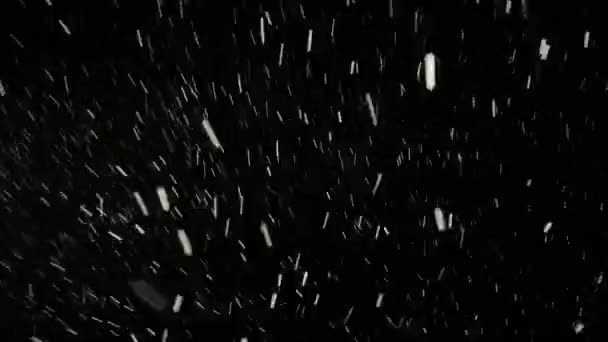 ランタンの光で暗い冬の夜に山の自然に降る雪 スノーフレークは小さな星のように回転し 旋風のように飛び 頭を回転させます — ストック動画