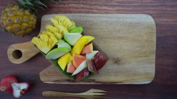 Salade Fruits Tranchés Indonésie Connue Sous Nom Rujak Buah Lutis — Video