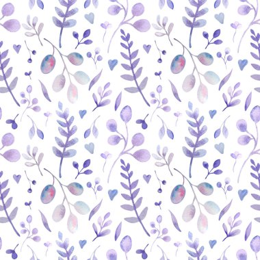 Lavanta çiçekli ve beyaz çiçekli suluboya desenler