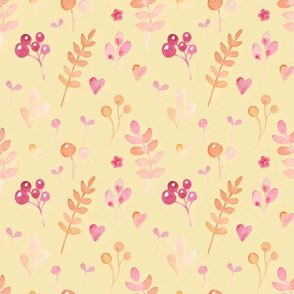 Watercolor Seamless Pattern Simple Peach Floral Elements Grey Background Different — Stock Photo, Image