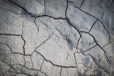 Cracked earth in the top view for the background or graphic design with the concept of drought and death.