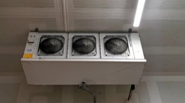 Large fans to cool the large cold store for fruit and vegetables. Fans operating at the highest speed