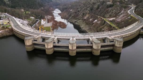 Panoramic Drone View Grangent Dam Loire River Built 1955 1957 — Stok video