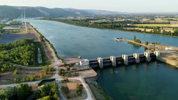 Water Dam Rhone River Water Filtration Treatment Plants Overlooking Surrounding — Stockvideo