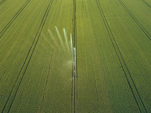 Cuidando Cosecha Vista Aérea Del Sistema Riego Para Agricultura Regar — Foto de Stock