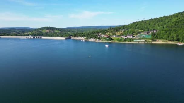 Vista Panorâmica Drone Durante Pôr Sol Lago Soliskie Com Vista — Vídeo de Stock