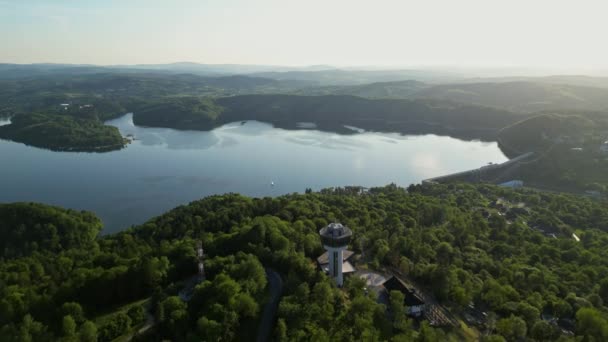 Vista Panorâmica Drone Durante Pôr Sol Lago Soliskie Com Vista — Vídeo de Stock